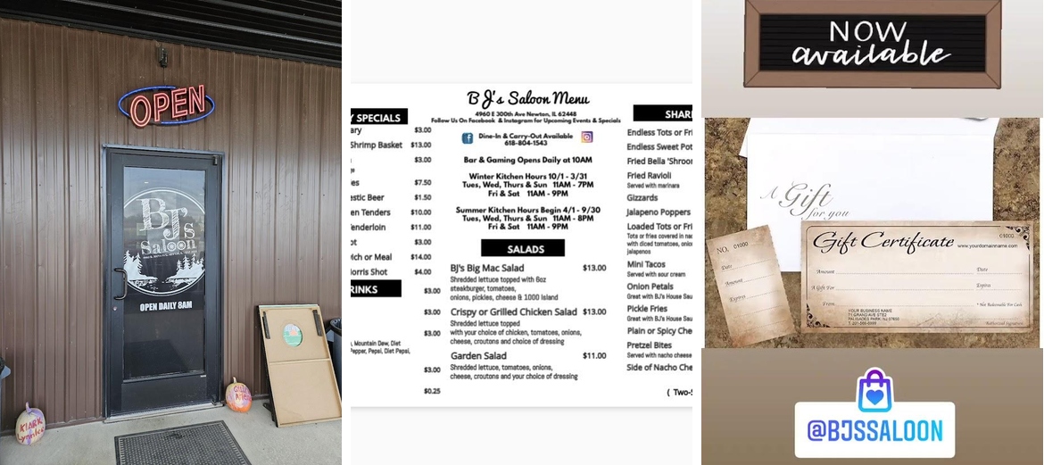 BJ's Saloon Menu