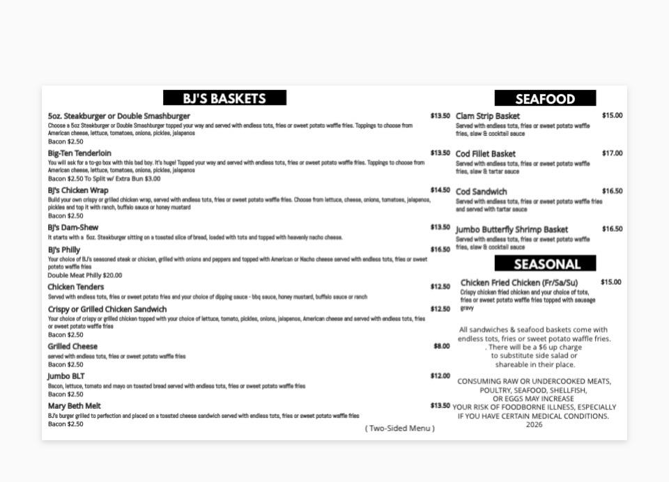 BJ's Saloon Menu image 2